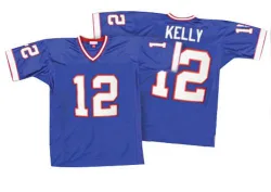 Men's Jim Kelly Buffalo Bills No.12 Authentic Mitchell And Ness 35th Anniversary Patch Throwback Jersey - Royal Blue