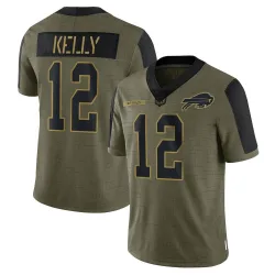 Men's Jim Kelly Buffalo Bills No.12 Limited 2021 Salute To Service Jersey - Olive