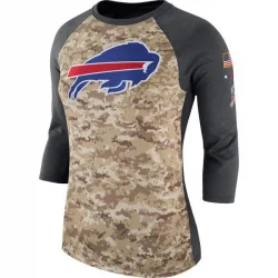 Women's Buffalo Bills No. Legend Salute to Service 2017 Three-Quarter Raglan Sleeve T-Shirt - Camo/Charcoal