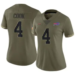 Women's James Cook Buffalo Bills No.4 Limited 2022 Salute To Service Jersey - Olive