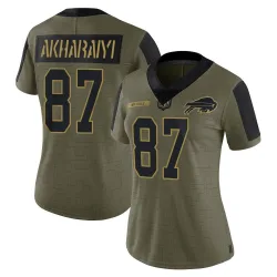 Women's Kelly Akharaiyi Buffalo Bills No.87 Limited 2021 Salute To Service Jersey - Olive