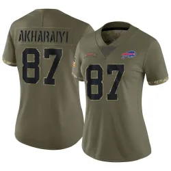 Women's Kelly Akharaiyi Buffalo Bills No.87 Limited 2022 Salute To Service Jersey - Olive