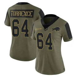 Women's O'Cyrus Torrence Buffalo Bills No.64 Limited 2021 Salute To Service Jersey - Olive