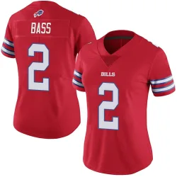 Women's Tyler Bass Buffalo Bills No.2 Limited Color Rush Vapor Untouchable Jersey - Red