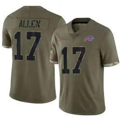 Youth Josh Allen Buffalo Bills No.17 Limited 2022 Salute To Service Jersey - Olive