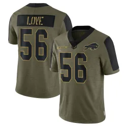 Youth Mike Love Buffalo Bills No.56 Limited 2021 Salute To Service Jersey - Olive